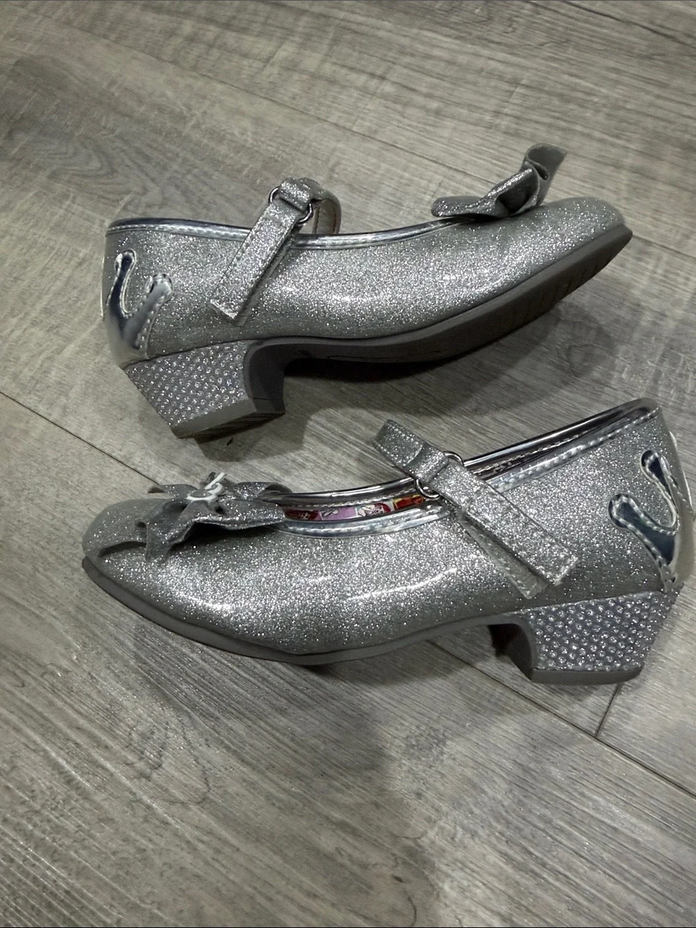 Girls Sparkle Silver Bow Princess Heels